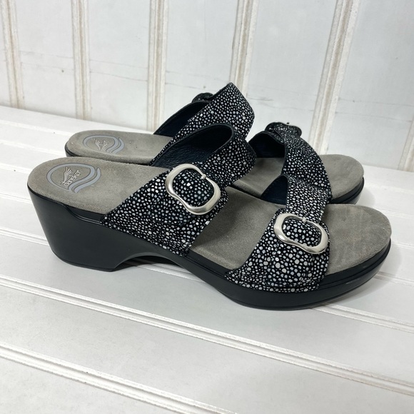 Dansko Sophie Black Metallic Sandals Sz 40 403 - Picture 2 of 10
